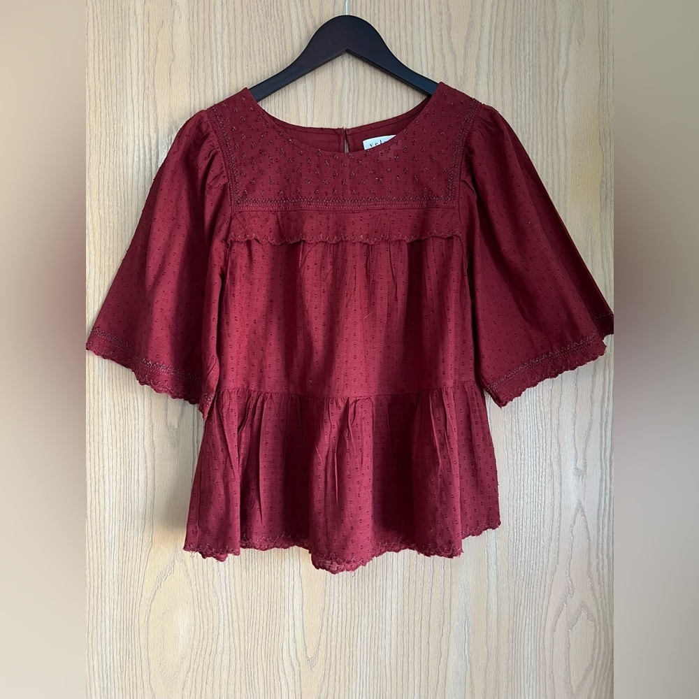 Velvet Graham & Spencer | Women’s SZ M | Cranberry Bead Blouse Bohemian